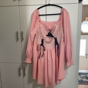 SHEIN MOOSTA Plus Size Lace Up Front Bell Sleeve Dress Renaissance Style